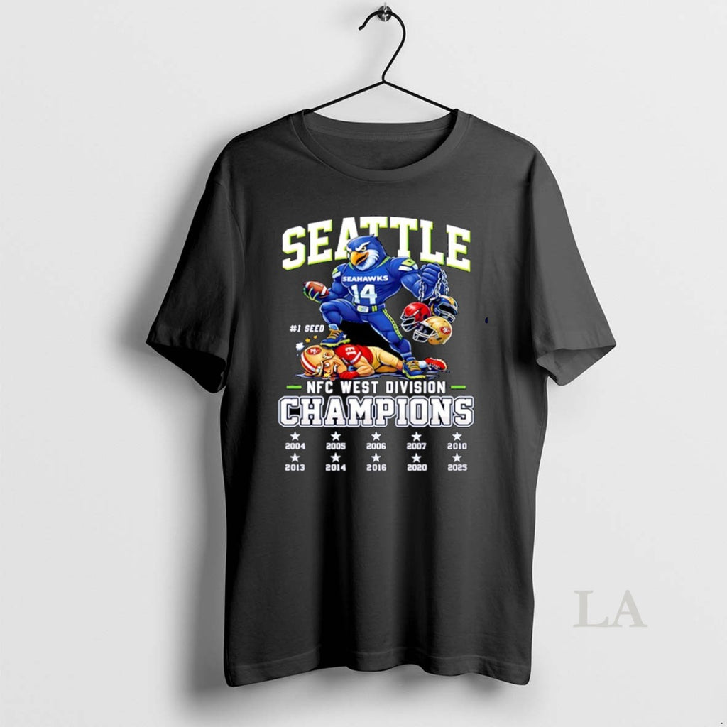 Original Seahawks 1 Seed Nfc West Division Champions 2025 Mascot T-Shirts, Hoodie, Sweatshirt | PopFlextees.com