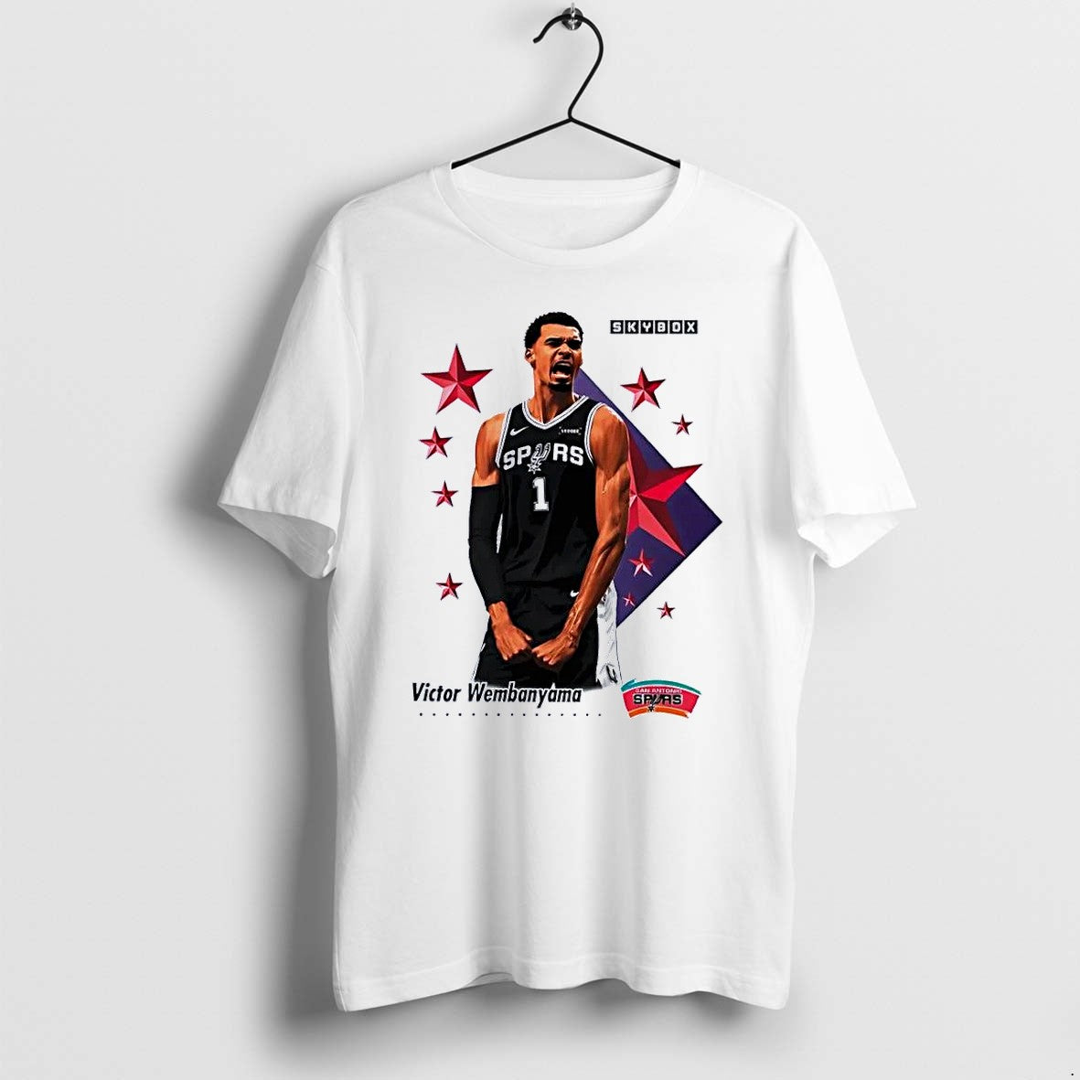 Original Skybox Victor Wembanyama San Antonio Spurs Basketball Trading Card White Tshirts