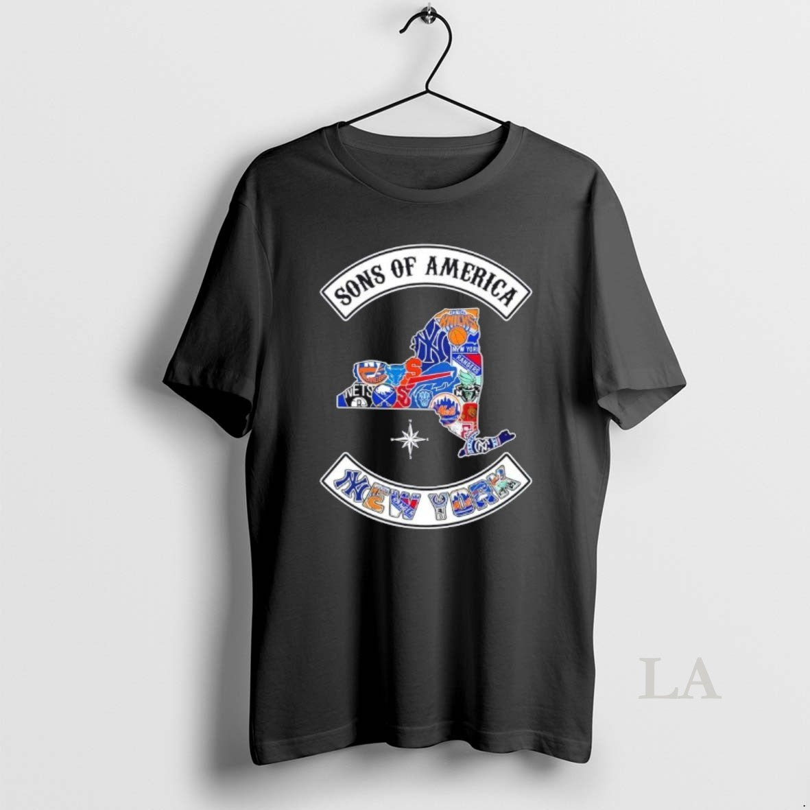 Original Son Of America New York Map Sports Logos Combine T-Shirts, Hoodie, Sweatshirt | PopFlextees.com