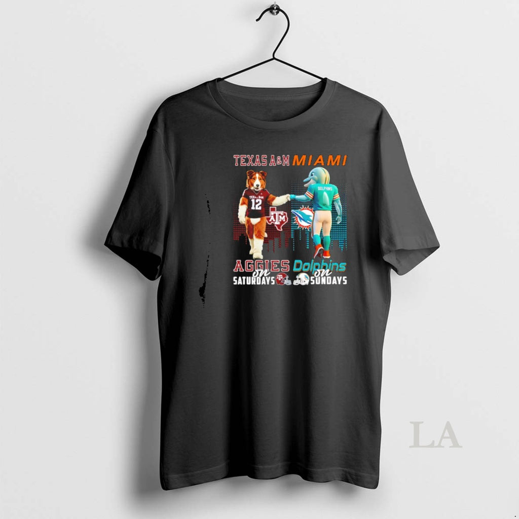 Original Texas Am Aggies Saturdays Vs Miami Dolphins Sundays Mascot Skyline T-Shirts, Hoodie, Sweatshirt