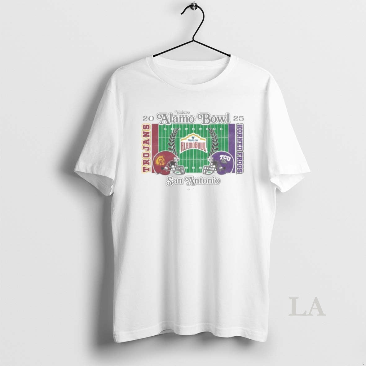 Original Usc Trojans Vs Tcu Horned Frogs 2025 Valero Alamo Bowl 2 Team Head To T-Shirts, Hoodie, Sweatshirt | PopFlextees.com