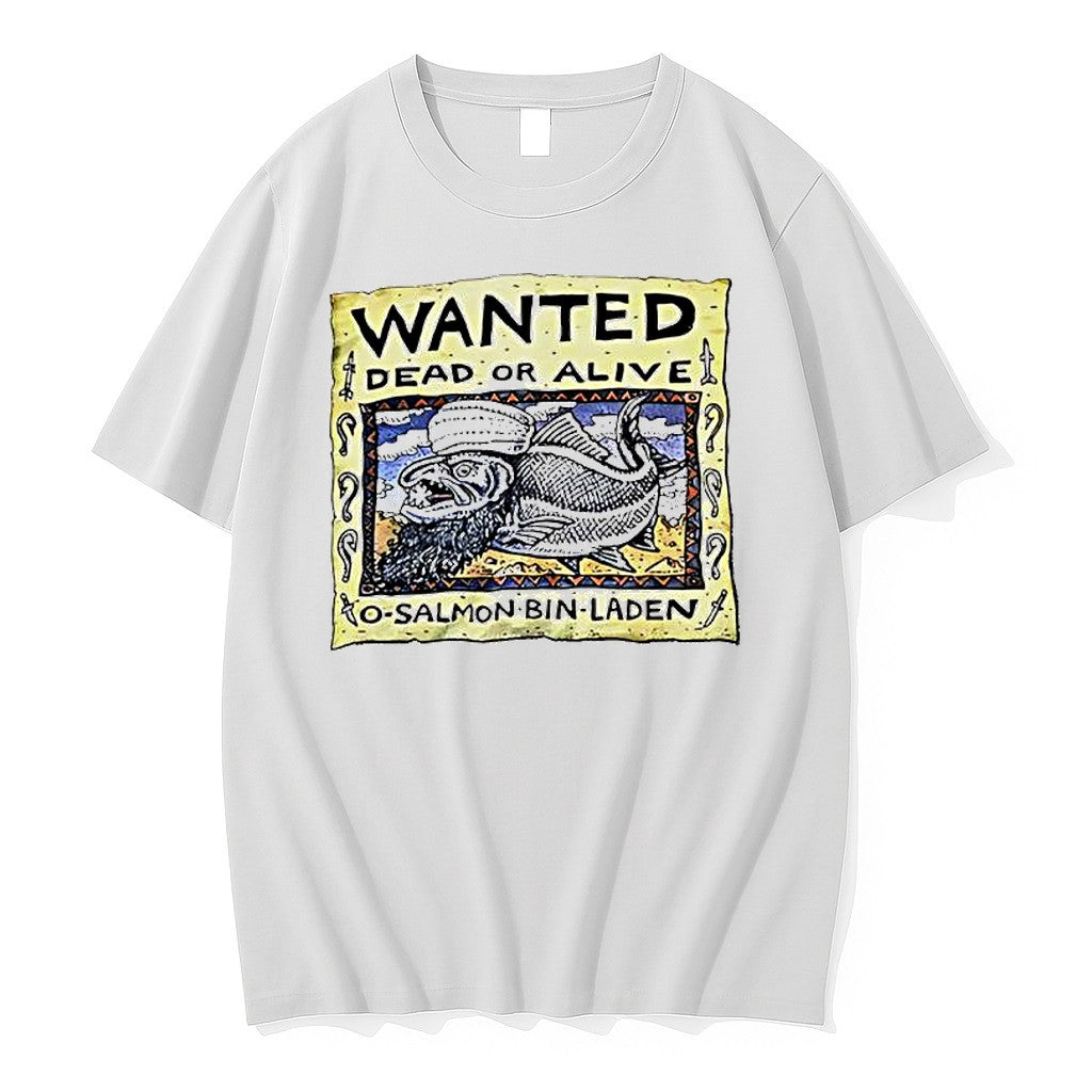 Original Wanted Dead Or Alive O Salmon Bin Laden Funny Parody Pun Tshirts Jpg