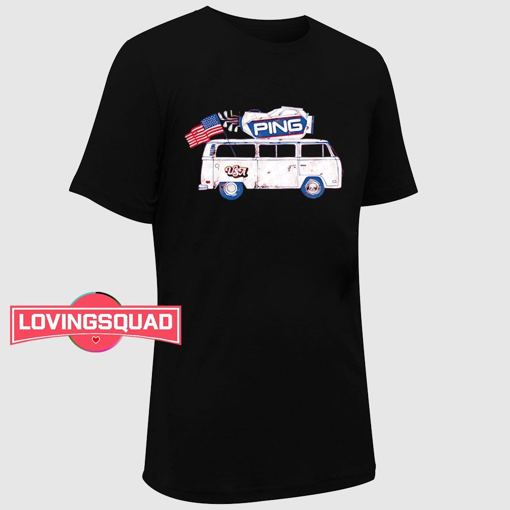 Ping golf bus USA flag vintage shirt