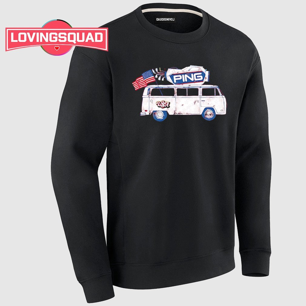 Ping golf bus USA flag vintage shirt