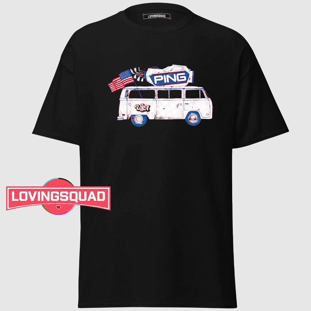 Ping golf bus USA flag vintage shirt