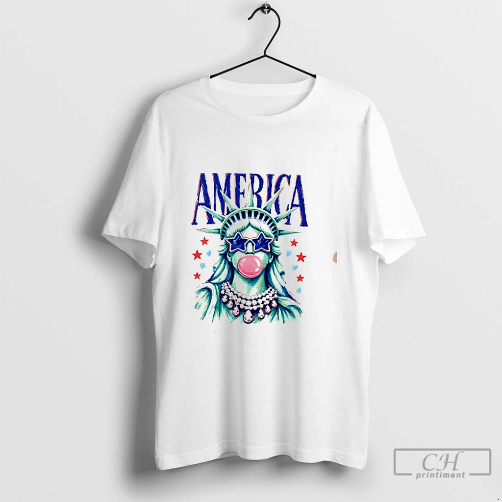 Premium America Statue Of Liberty Blowing Bubble Gum 4th Of July Tee T Shirts Sweater