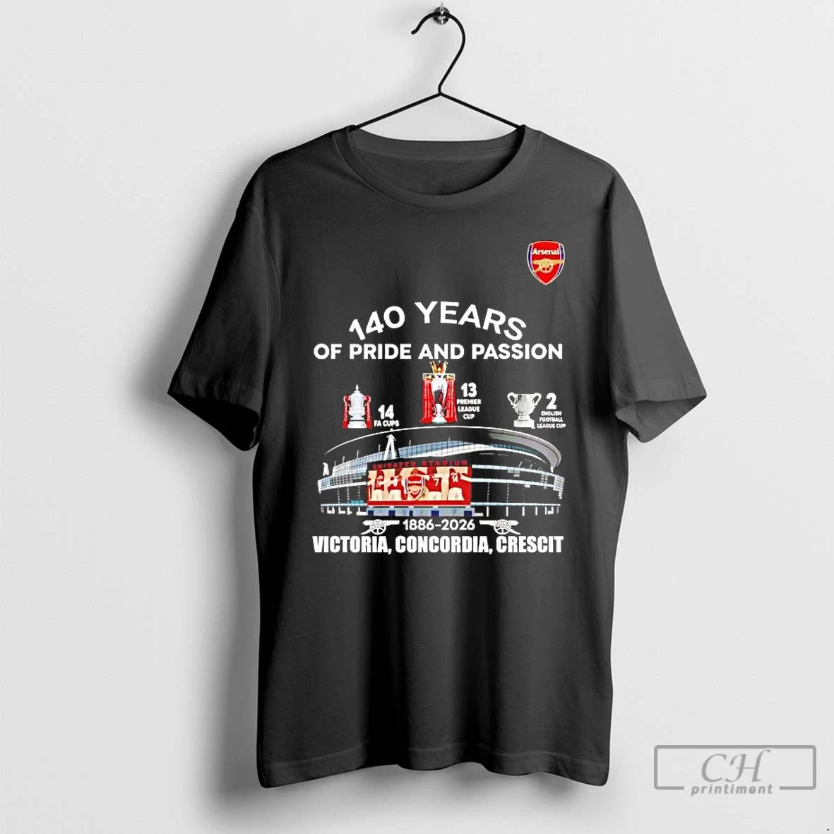 Premium Arsenal 140 Years Of Pride And Passion Victoria T-Shirts, Hoodie, Sweatshirt | PopFlextees.com