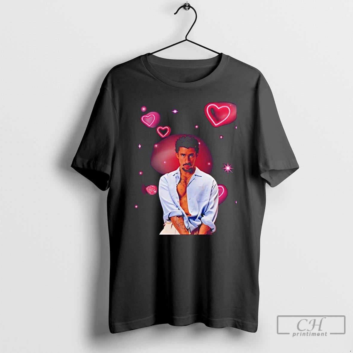 Premium Bad Bunny Benito Portrait Romantic Pink Hearts Graphic T-Shirts, Hoodie, Sweatshirt | PopFlextees.com