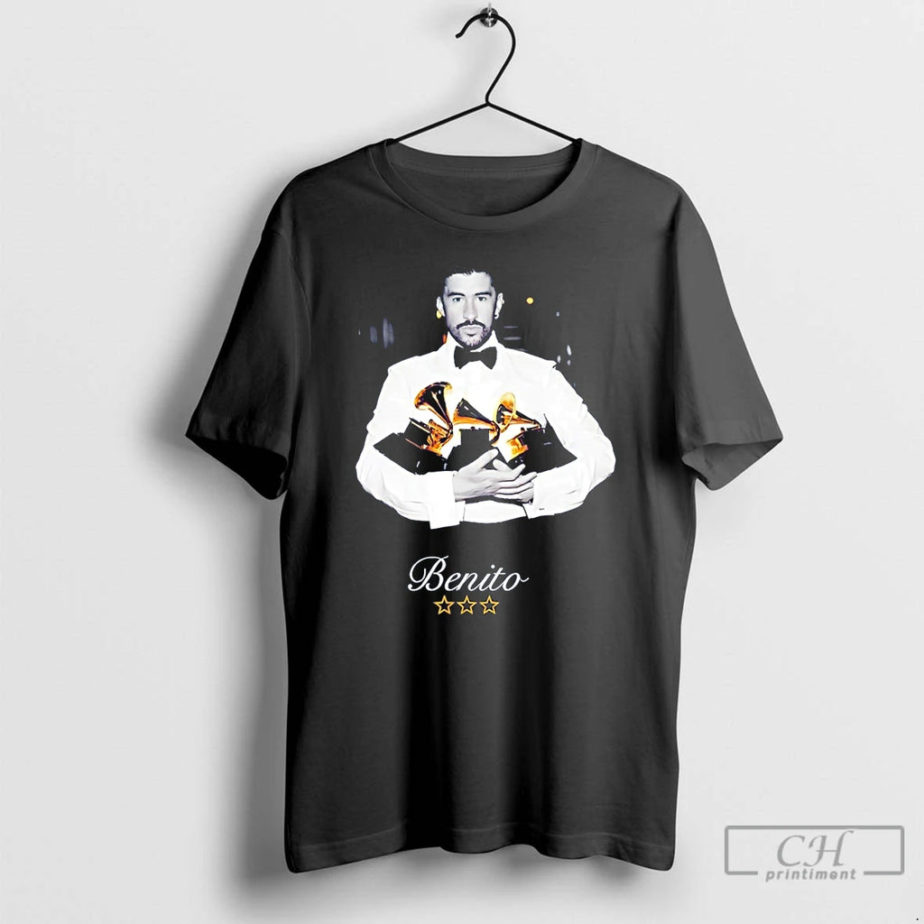 Premium Bad Bunny Grammys Benito Three Stars Vintage T-Shirts, Hoodie, Sweatshirt | PopFlextees.com