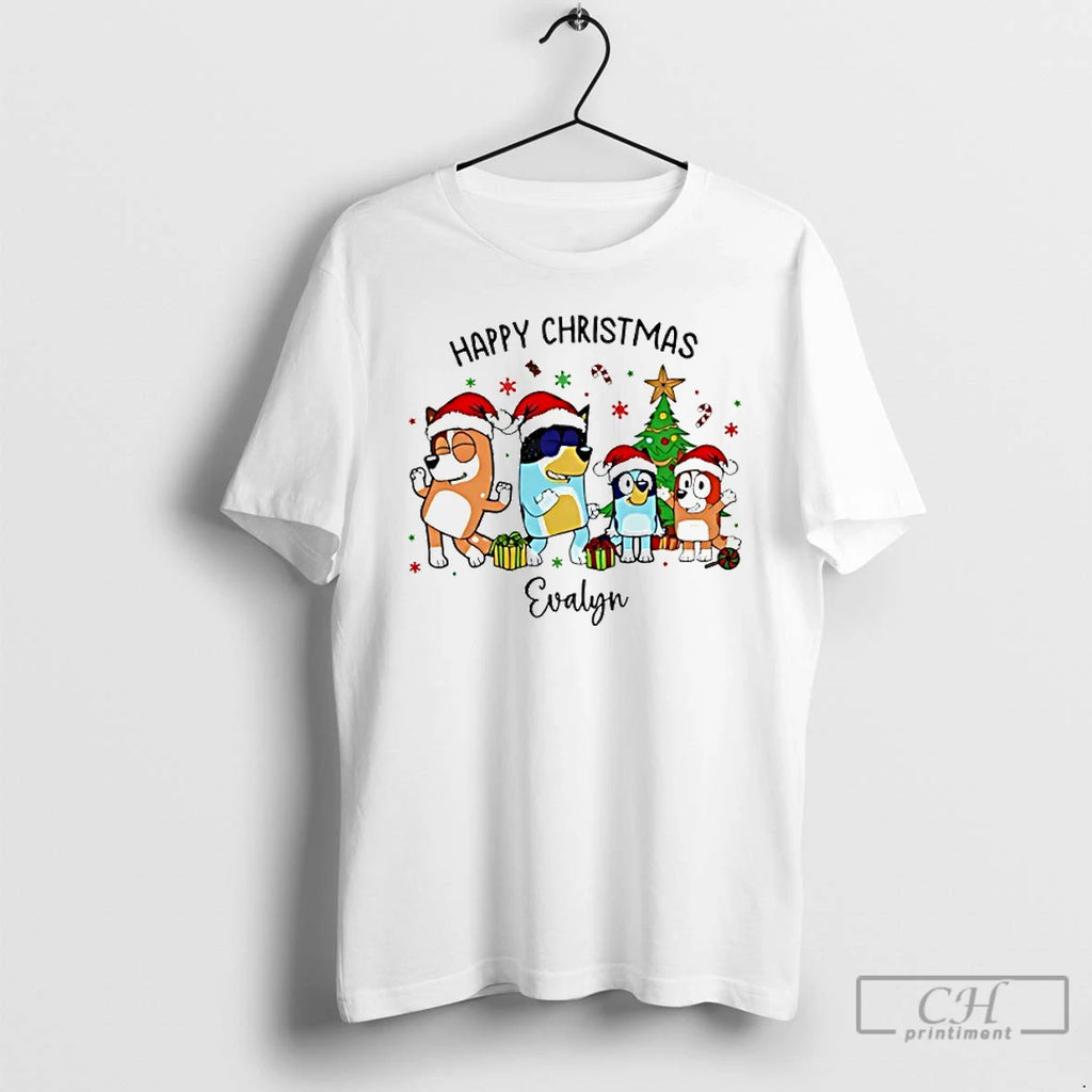 Premium Blue Dog Happy Christmas T-Shirts, Hoodie, Sweatshirt | PopFlextees.com