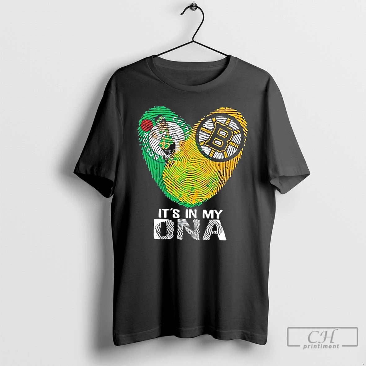 Premium Boston City Sports Celtics X Bruins Its In My Dna Fingerprint Heart T Shirts Hoodie, Sweatshirt | PopFlextees.com