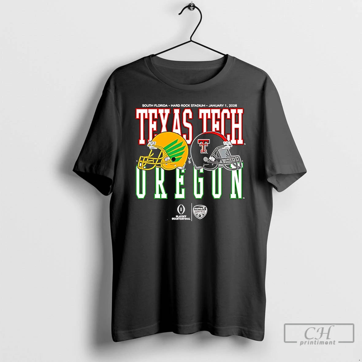 Premium Capital One Orange Bowl 2026 Oregon Vs Texas Tech Helmet Matchup T Shirts Sweater Hoodie, Sweatshirt