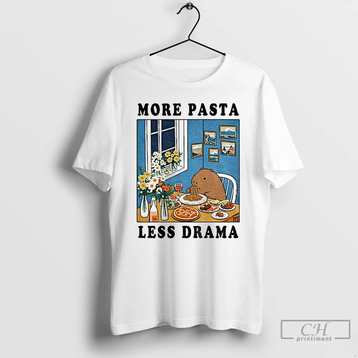 Premium Capybara More Pasta Less Drama T-Shirts, Hoodie, Sweatshirt | PopFlextees.com