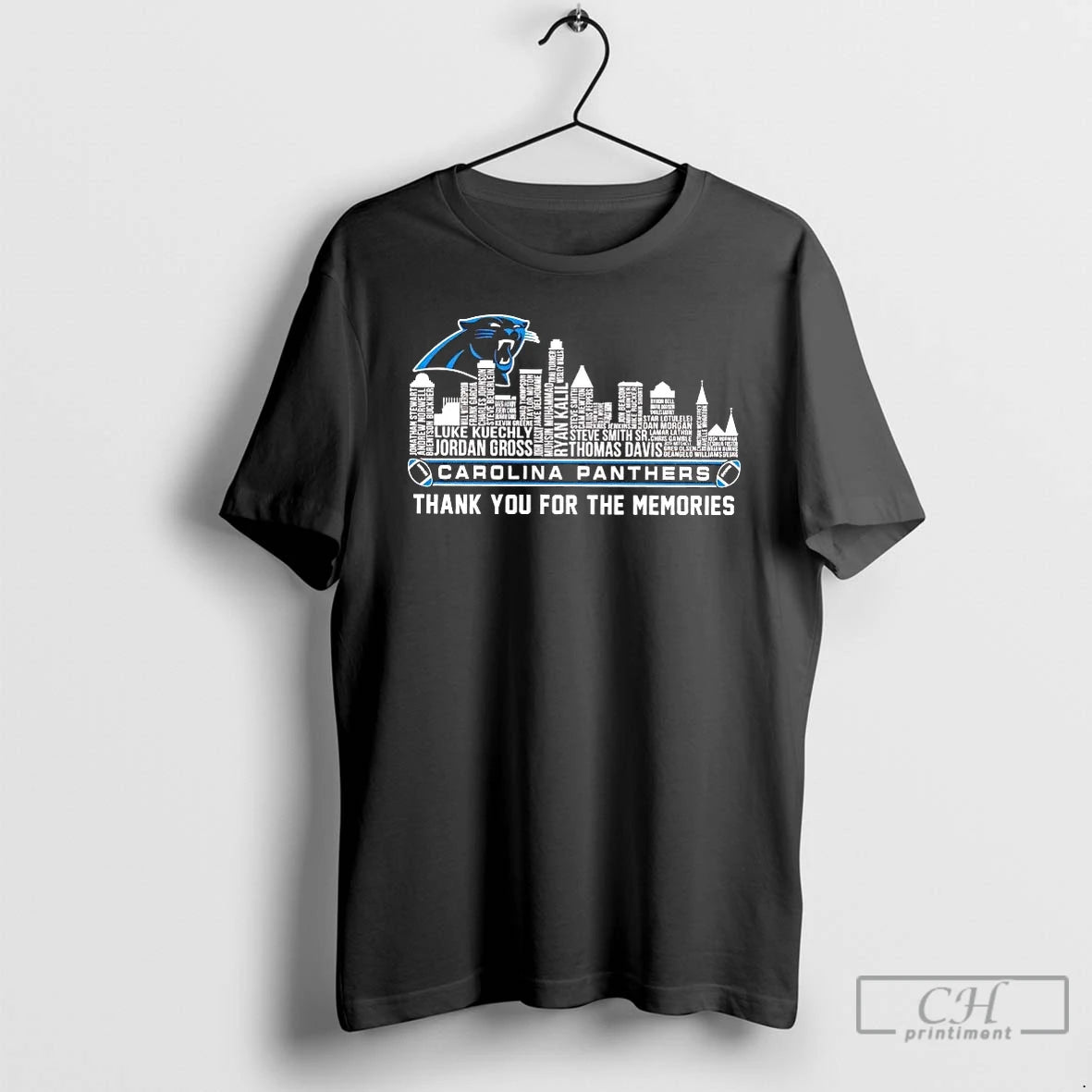 Premium Carolina Panthers Players Names Skyline Thank You For The Memories T-Shirts, Hoodie, Sweatshirt | PopFlextees.com