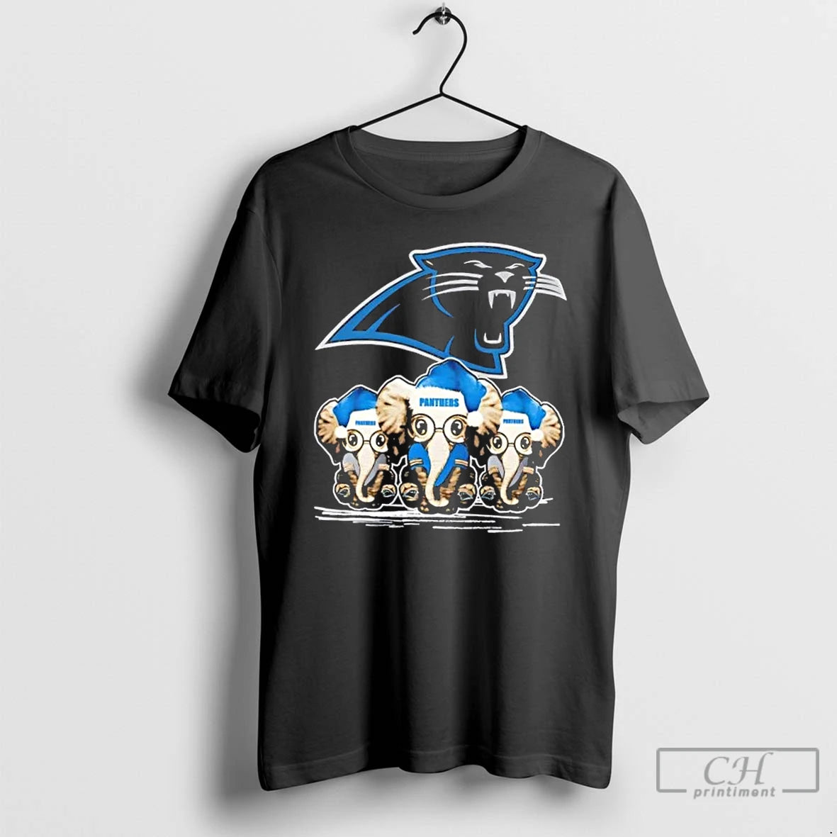 Premium Carolina Panthers X Elephants Santa Hat Merry Christmas T-Shirts, Hoodie, Sweatshirt | PopFlextees.com