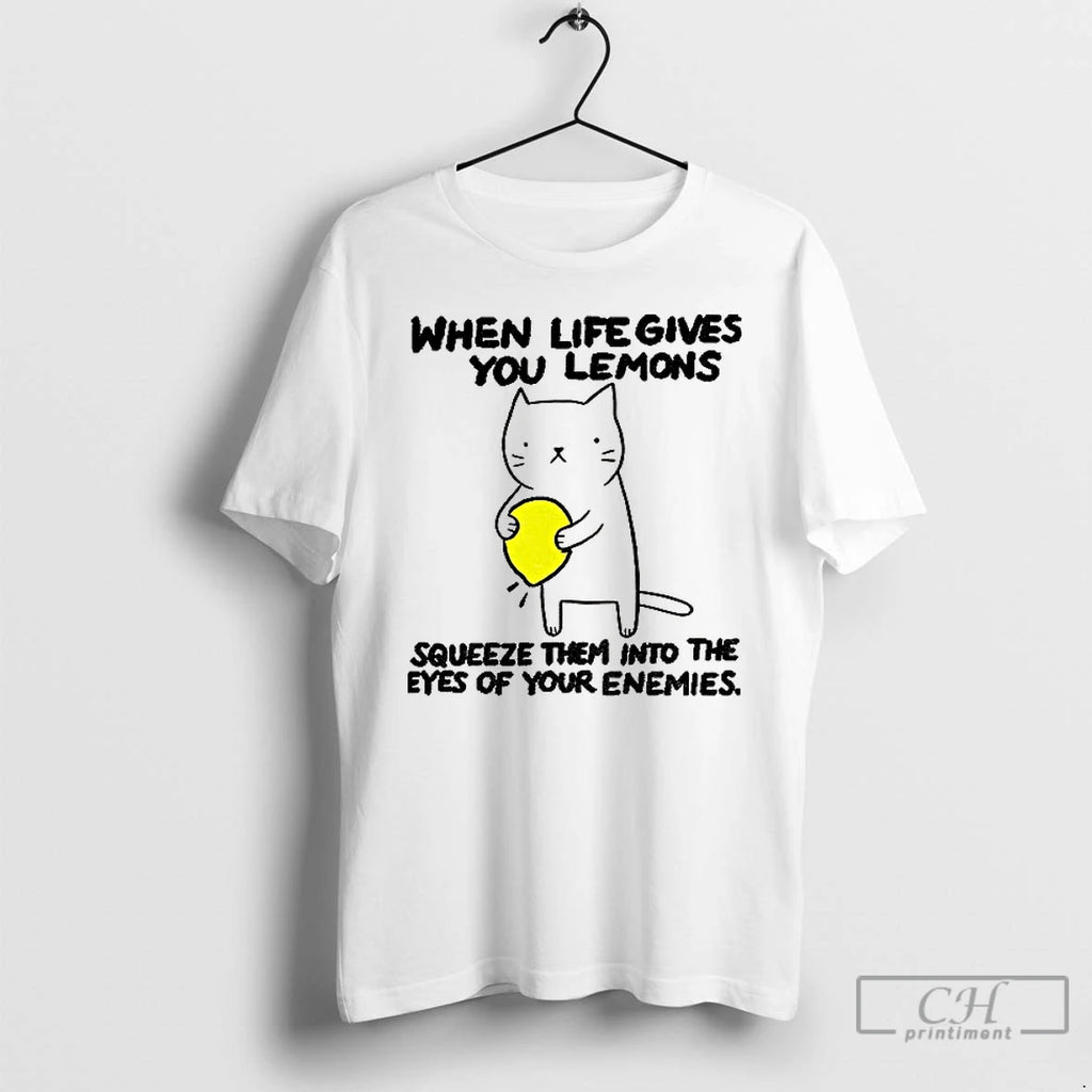 Premium Cat Attack The Enemy With Lemon Juice When Life Gives You Lemons Squeeze Them T-Shirts, Hoodie, Sweatshirt