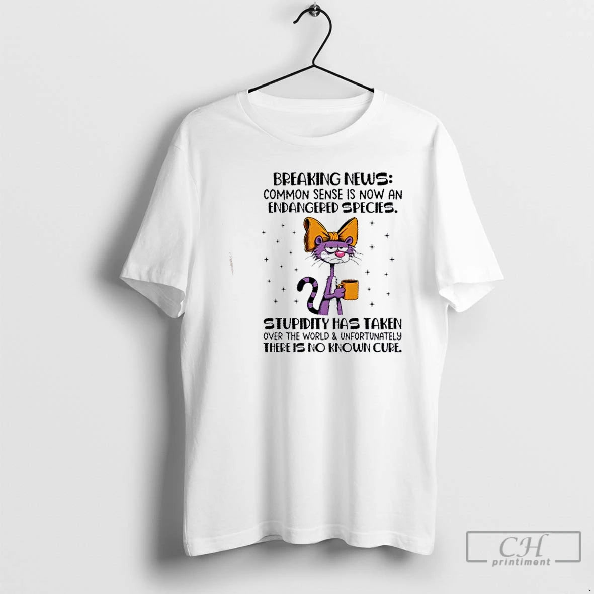 Premium Cat Breaking News Common Sense Is Now An Endangered Species T-Shirts, Hoodie, Sweatshirt | PopFlextees.com
