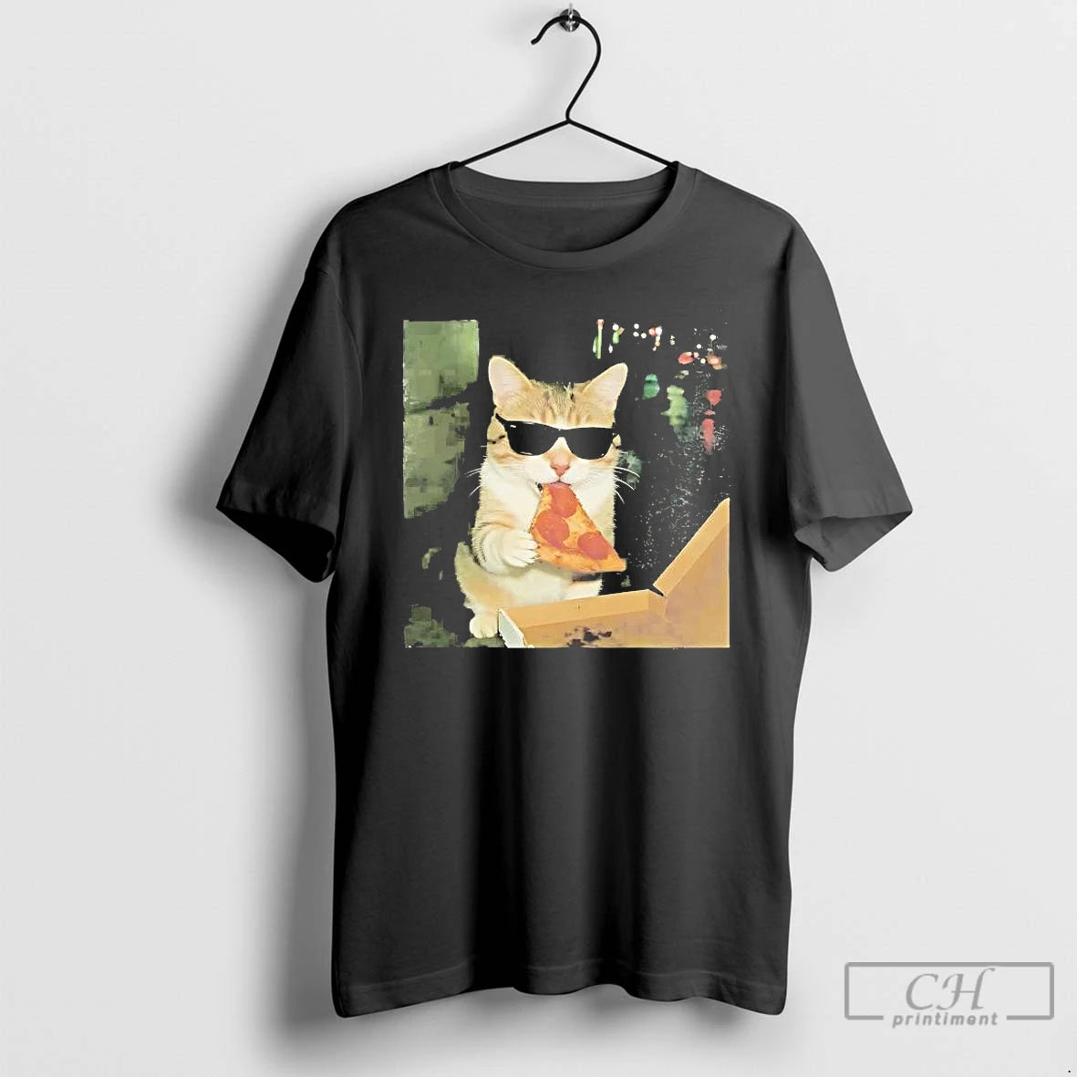 Premium Cat Sunglasses Eating Pizza Meme T-Shirts, Hoodie, Sweatshirt | PopFlextees.com
