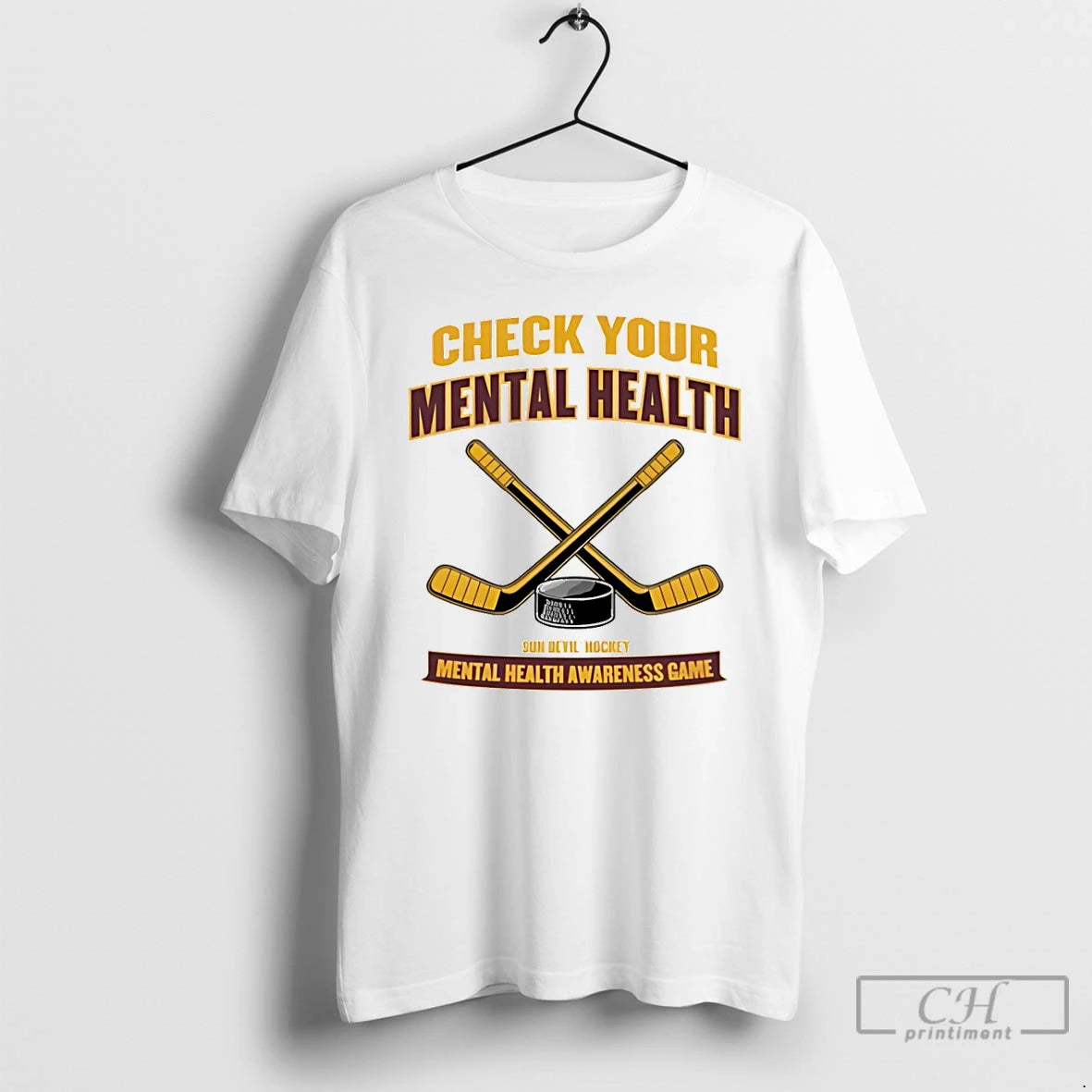 Premium Check Your Mental Health Mental Health Awareness Game Sun Devil Hockey T Shirts Sweater Hoodie, Sweatshirt