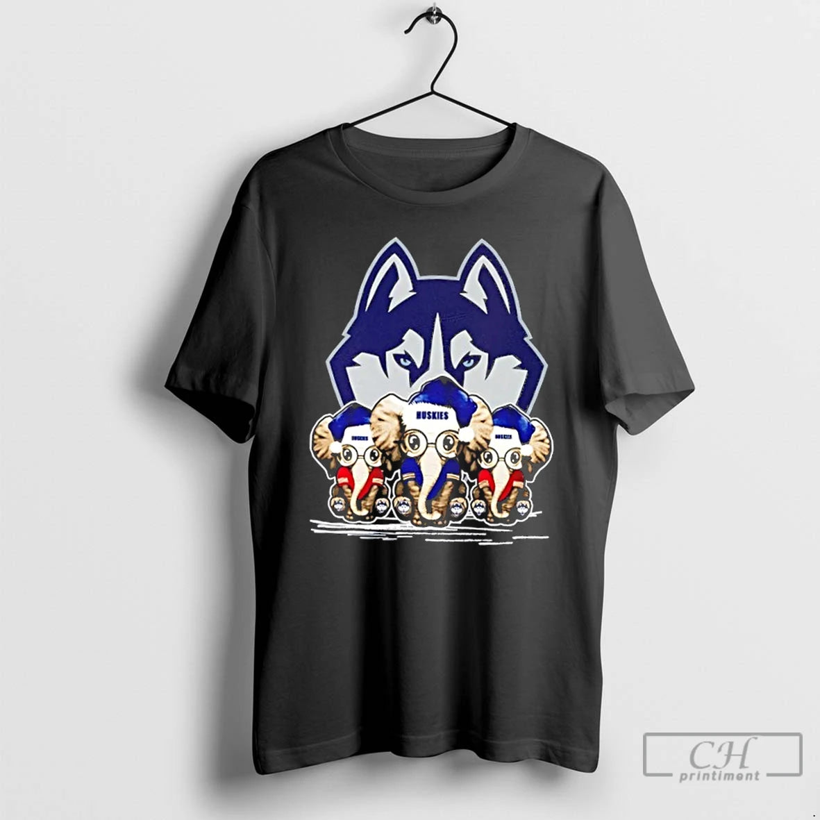 Premium Connecticut Huskies X Elephants Santa Hat Merry Christmas T-Shirts, Hoodie, Sweatshirt | PopFlextees.com