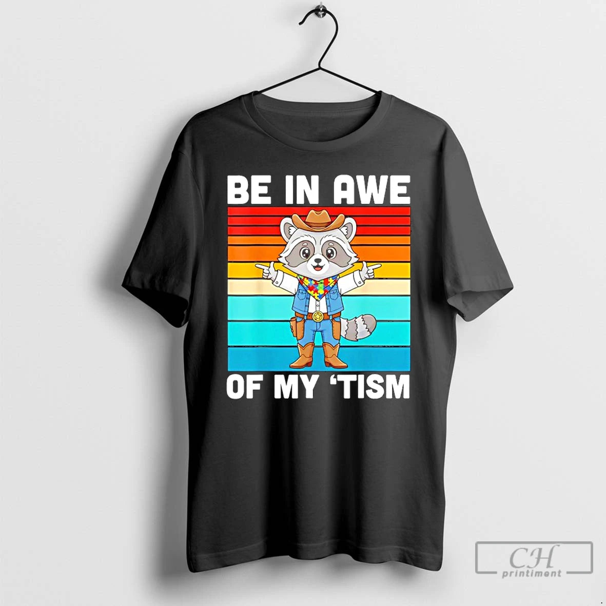 Premium Cowboy Raccoon Autism Awareness Be In Awe Of My Tism Vintage T Shirts Sweater Hoodie, Sweatshirt | PopFlextees.com