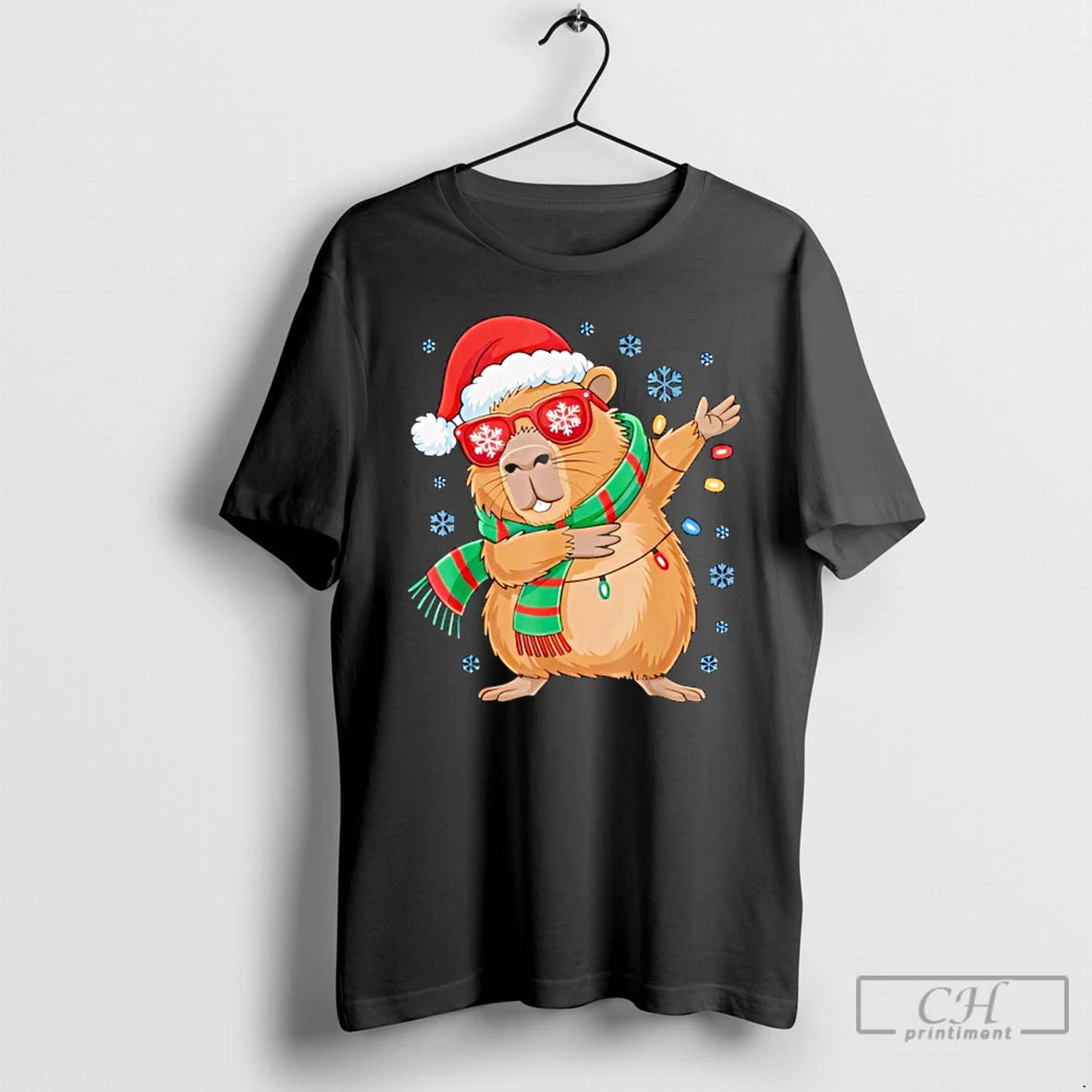 Premium Dabbing Capybara Christmas Santa Hat Funny Holiday Design T-Shirts, Hoodie, Sweatshirt | PopFlextees.com