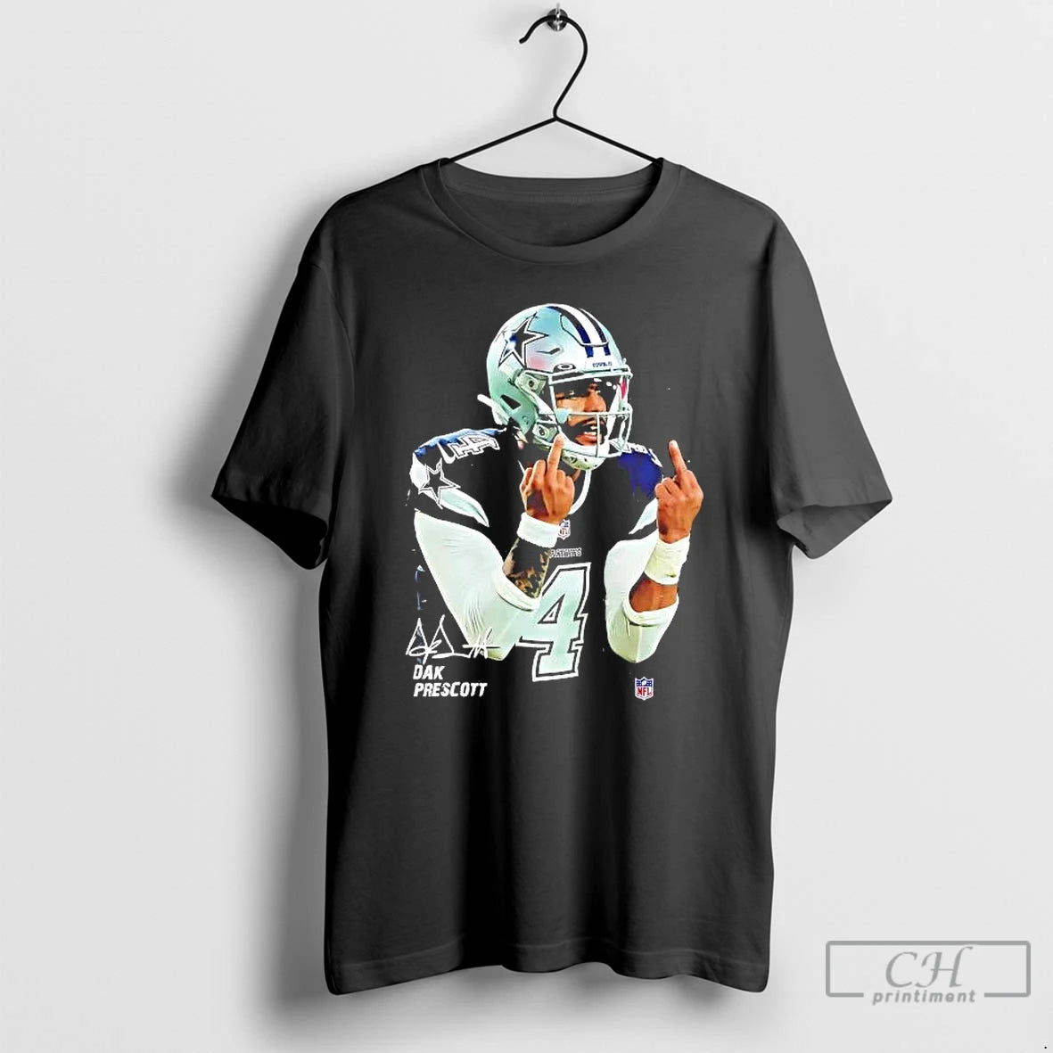 Premium Dak Prescott Middle Finger Dallas Cowboys Signature T-Shirts, Hoodie, Sweatshirt | PopFlextees.com