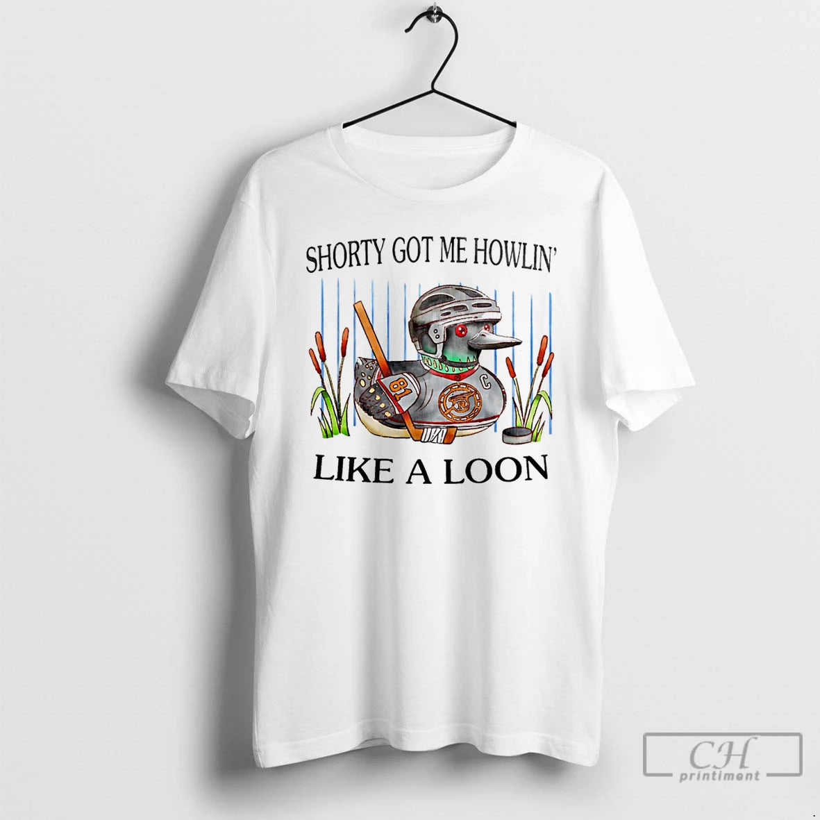 Premium Duck Hockey Player Shorty Got Me Howling Like A Loon T-Shirts, Hoodie, Sweatshirt | PopFlextees.com
