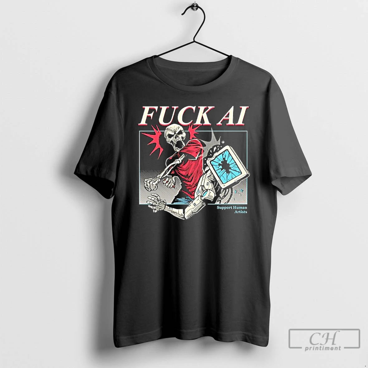 Premium Fuck Ai The Yetee Skeleton Ai Robot T-Shirts, Hoodie, Sweatshirt | PopFlextees.com