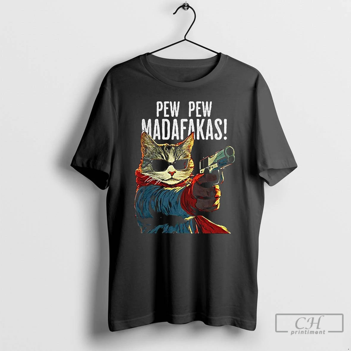 Premium Funny Cat Gun Pew Pew Madafakas Art T-Shirts, Hoodie, Sweatshirt | PopFlextees.com