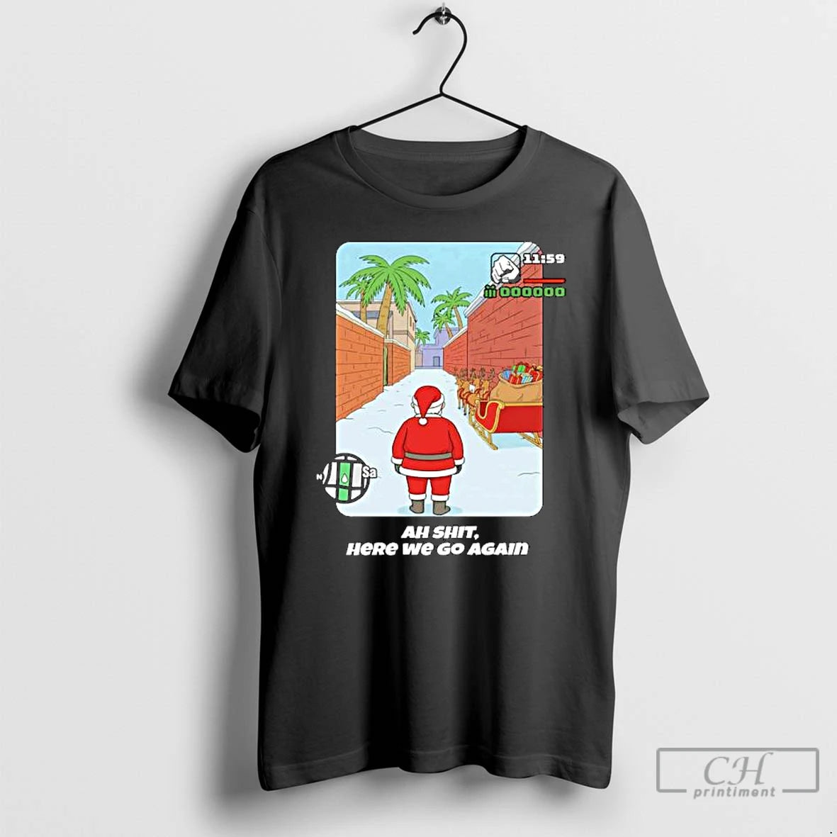 Premium Gta Santa Here We Go Again Funny Christmas Ornaments T-Shirts, Hoodie, Sweatshirt | PopFlextees.com