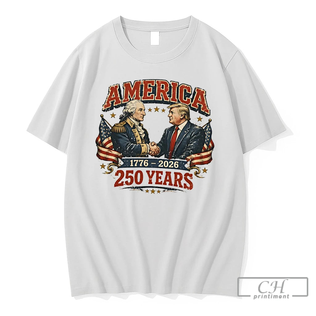 Premium George Washington And Donald Trump America 1776 2026 250 Years Men Cotton T Shirts