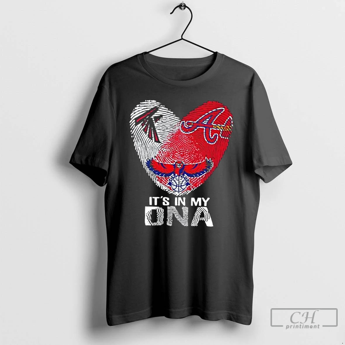 Premium Georgia City Atlanta Sports Falcons X Braves Saints Its In My Dna Fingerprint Heart T-Shirts, Hoodie, Sweatshirt