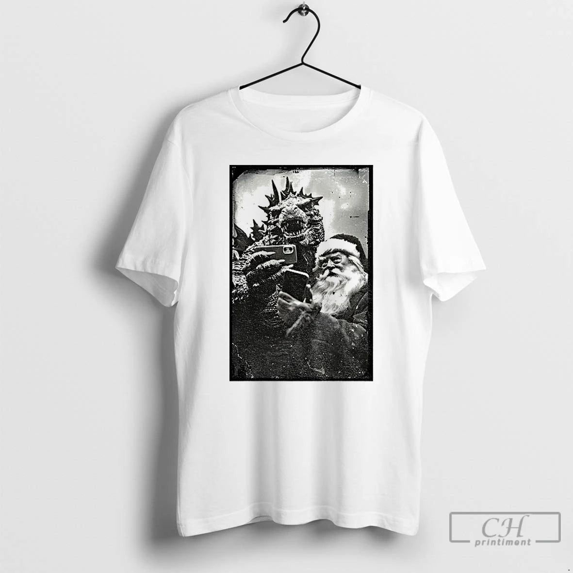 Premium Godzilla Santa Claus Vintage Selfie Photo T-Shirts, Hoodie, Sweatshirt | PopFlextees.com