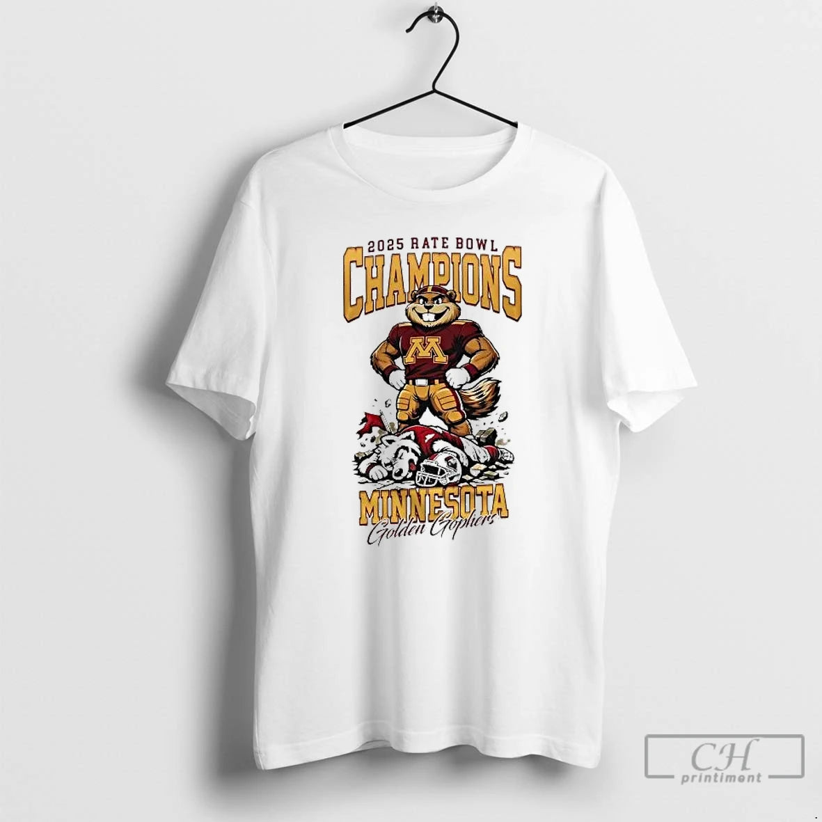Premium Golden Gophers 2025 Rate Bowl Champions Mascot T-Shirts, Hoodie, Sweatshirt | PopFlextees.com