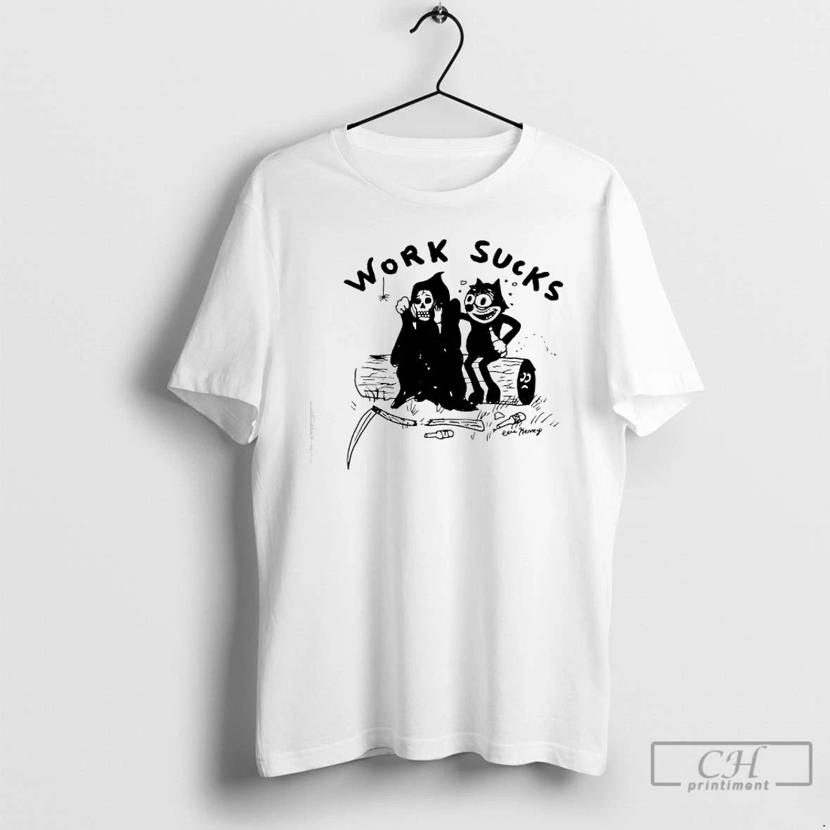 Premium Grim Reaper And Cat Felix Work Sucks T-Shirts, Hoodie, Sweatshirt | PopFlextees.com