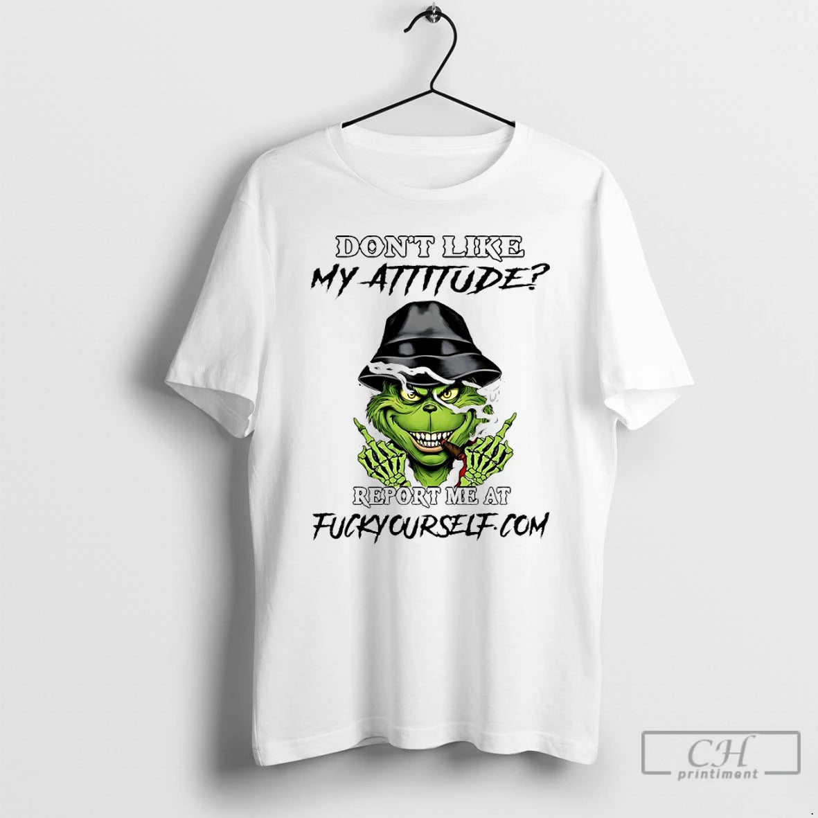 Premium Grinch Cigar Dont Like My Attitude Report Me At Fucktyourselft T-Shirts, Hoodie, Sweatshirt | PopFlextees.com