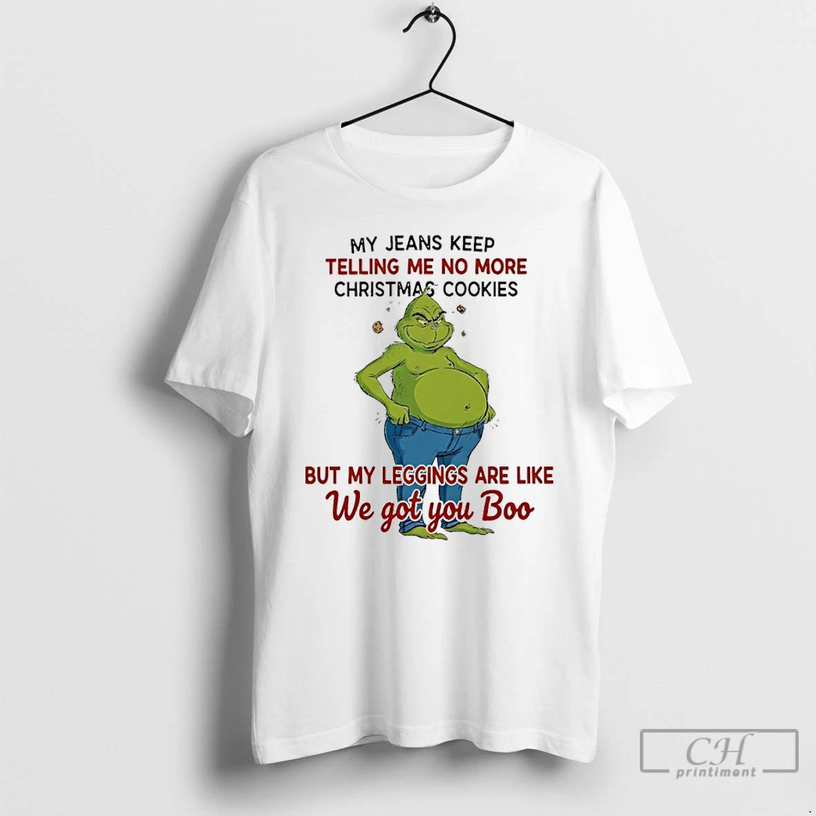 Premium Grinch Fat My Jeans Keep Telling Me No More Christmas Cookies T Shirts Sweater Hoodie, Sweatshirt | PopFlextees.com