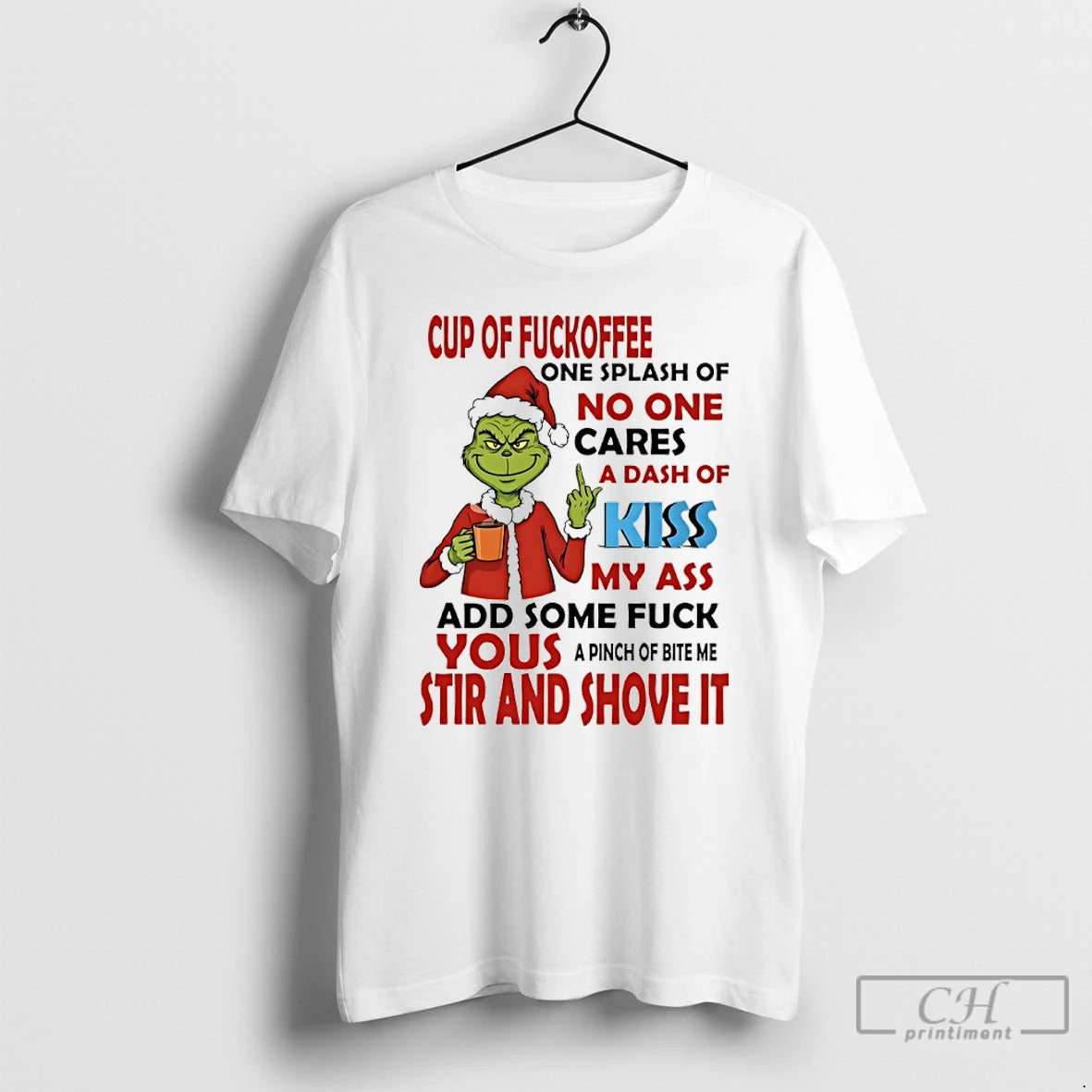 Premium Grinch Santa Claus Cup Fuckoffee One Splash Of No One Cares A Dash Of T-Shirts, Hoodie, Sweatshirt | PopFlextees.com
