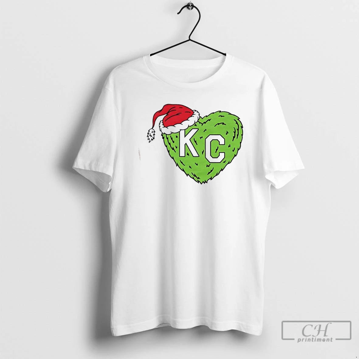 Premium Grinch Santa Hat Kc Heart Christmas T-Shirts, Hoodie, Sweatshirt | PopFlextees.com