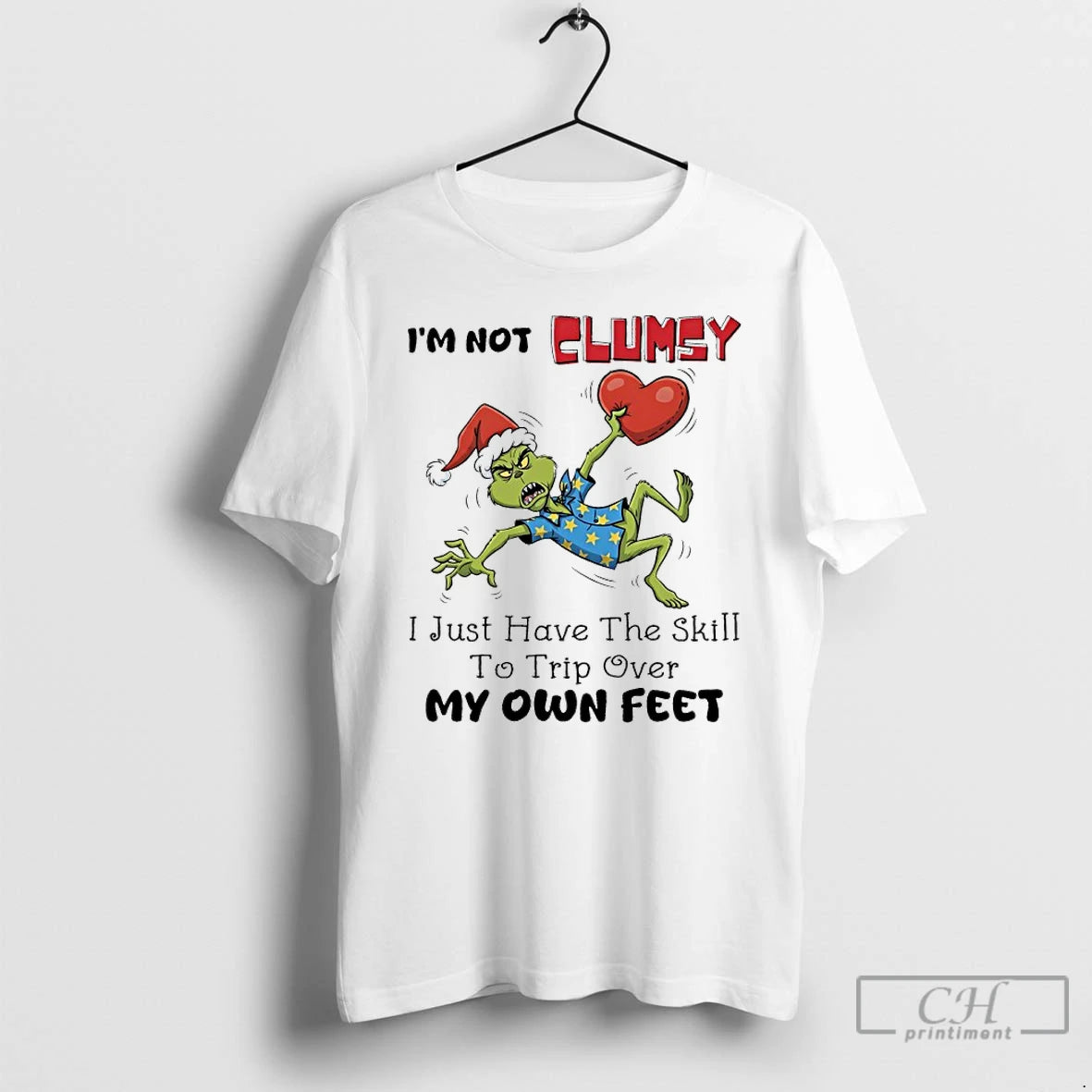 Premium Grinch Santa Im Not Clumsy I Just Have The Skill To Trip Over My T-Shirts, Hoodie, Sweatshirt | PopFlextees.com