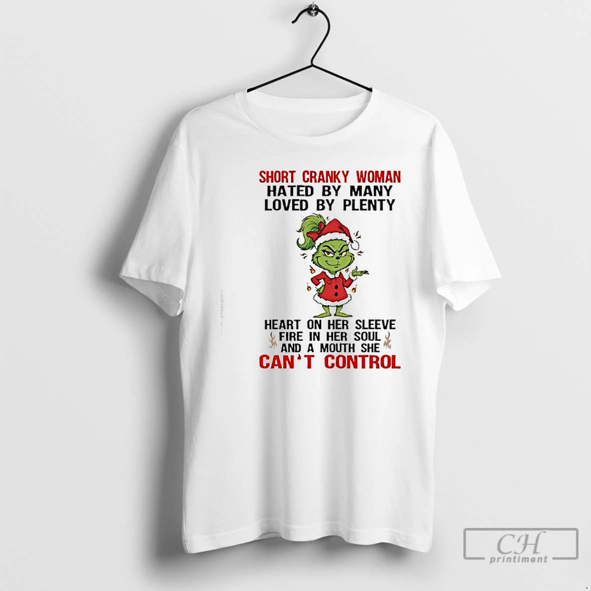 Premium Grinch Santa Suit Short Cranky Woman She Cant Control T-Shirts, Hoodie, Sweatshirt | PopFlextees.com