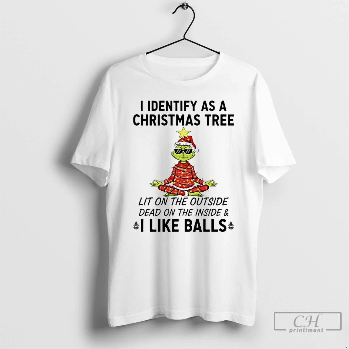 Premium Grinch Yoga I Identify As A Christmas Tree Lit On The Outside Dead On T-Shirts, Hoodie, Sweatshirt | PopFlextees.com