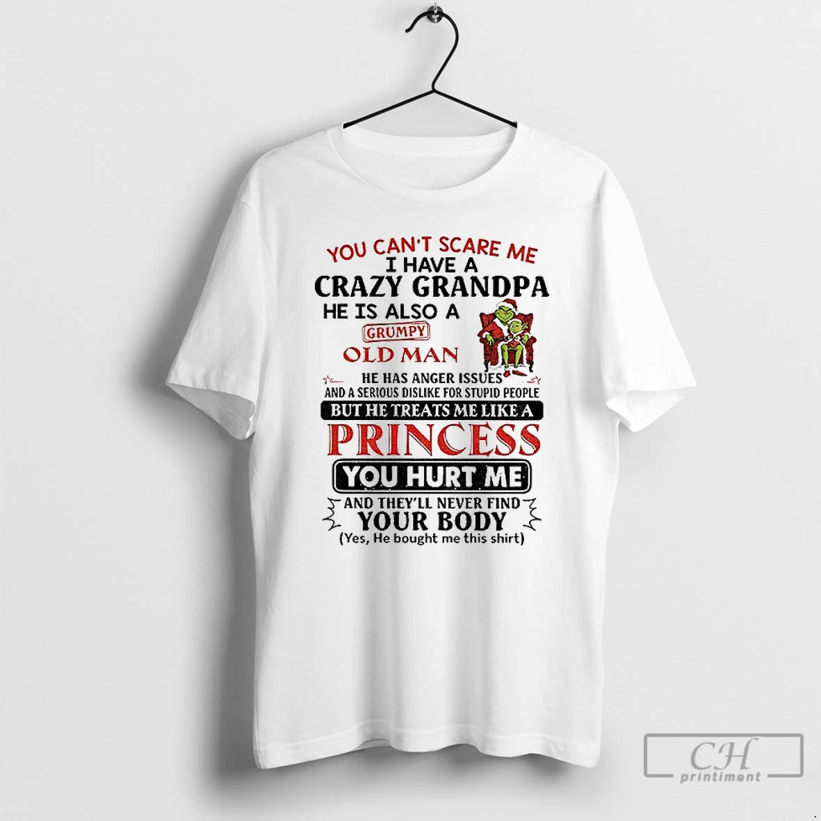 Premium Grinch Couple Santa You Cant Scare Me I Have A Crazy Grandpa He Is T-Shirts, Hoodie, Sweatshirt | PopFlextees.com