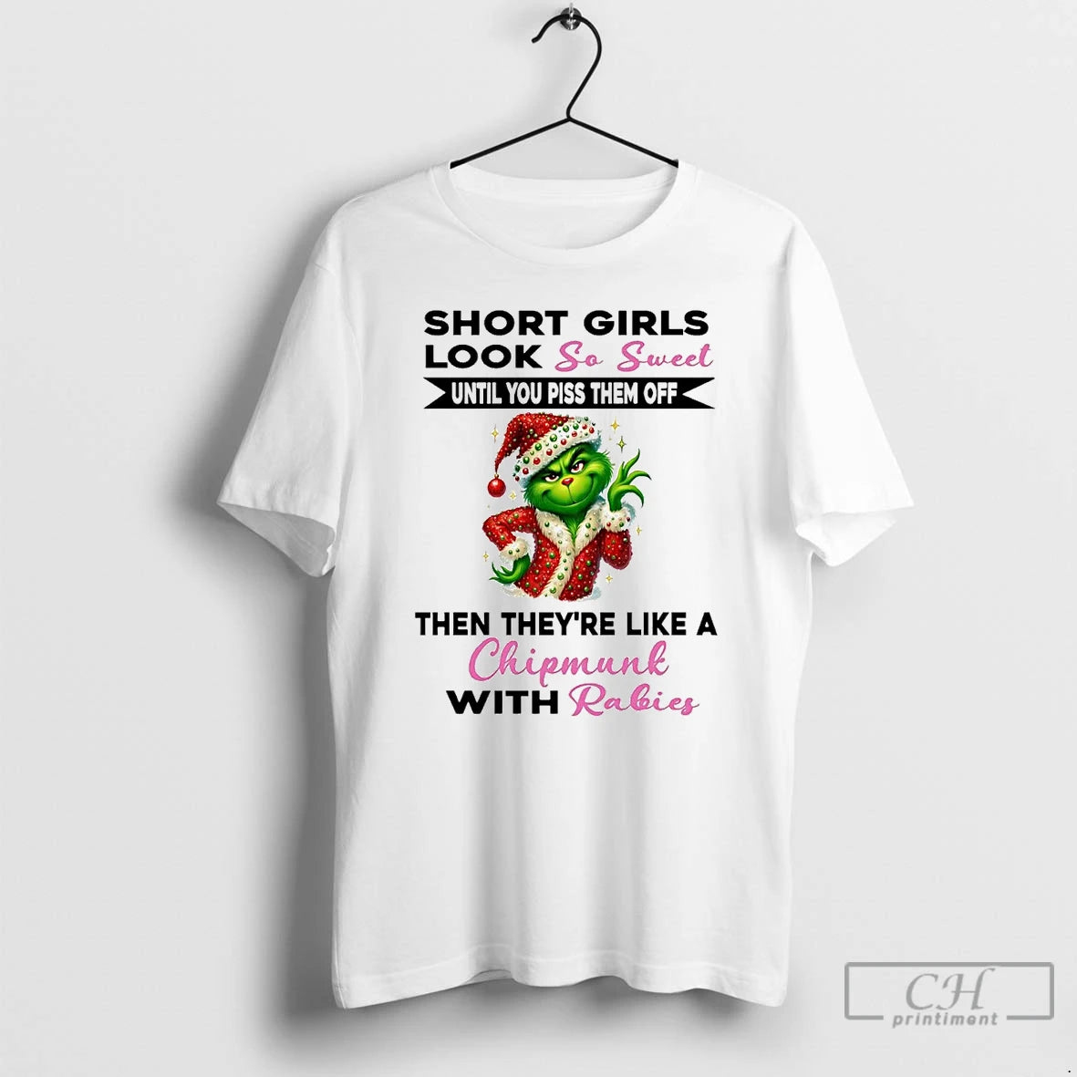 Premium Grinch Short Girls Look So Sweet Theyre Like Chipmunk Christmas T-Shirts, Hoodie, Sweatshirt | PopFlextees.com