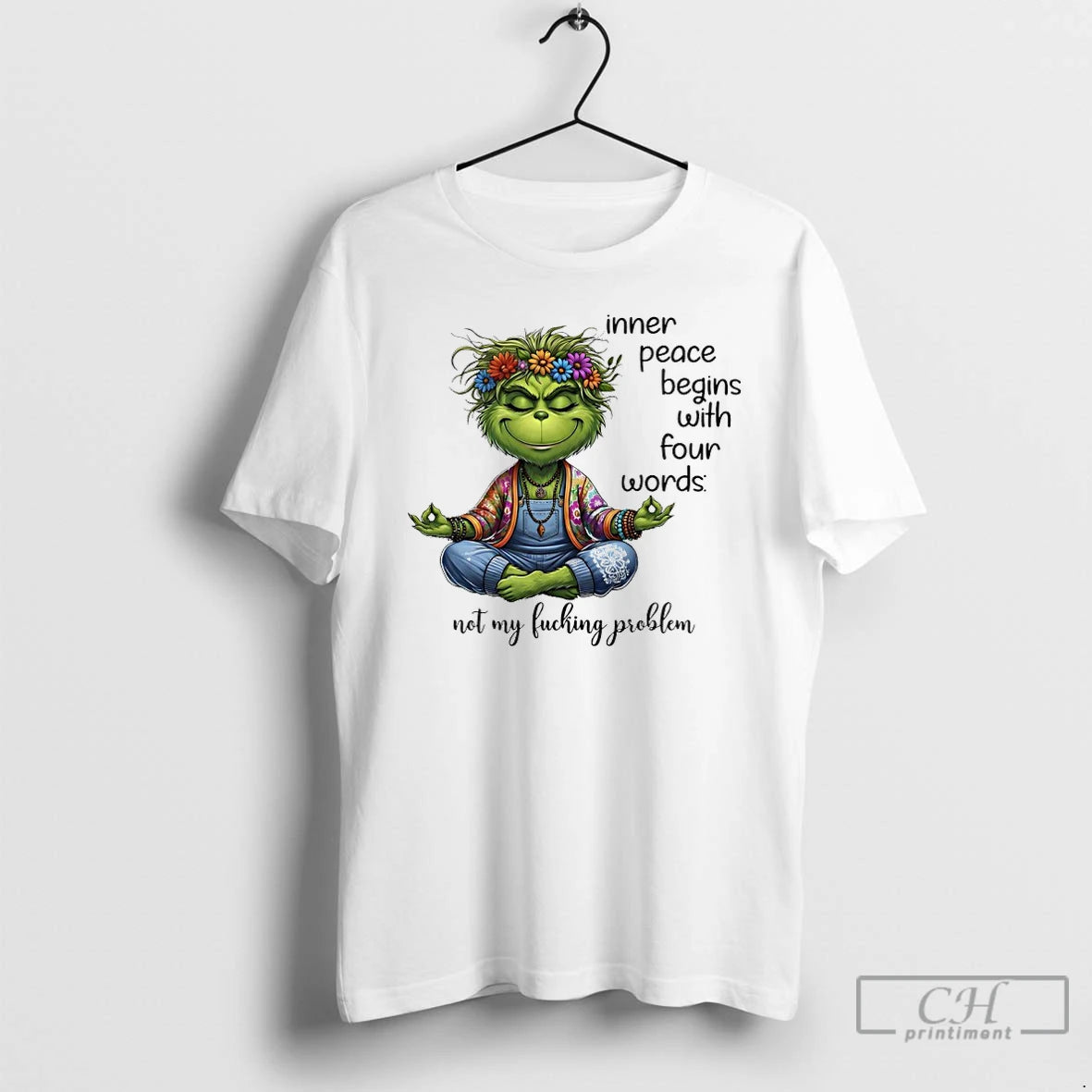 Premium Grinch Yoga Inner Peace Begins With Four Words Not My Fucking Problem T Shirts Hoodie, Sweatshirt | PopFlextees.com