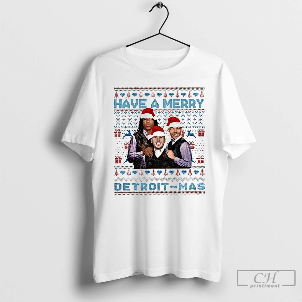 Premium Have A Merry Detroit Mas Jared Goff Jahmyr Gibbs Amon Ra St Brown Football T-Shirts, Hoodie, Sweatshirt