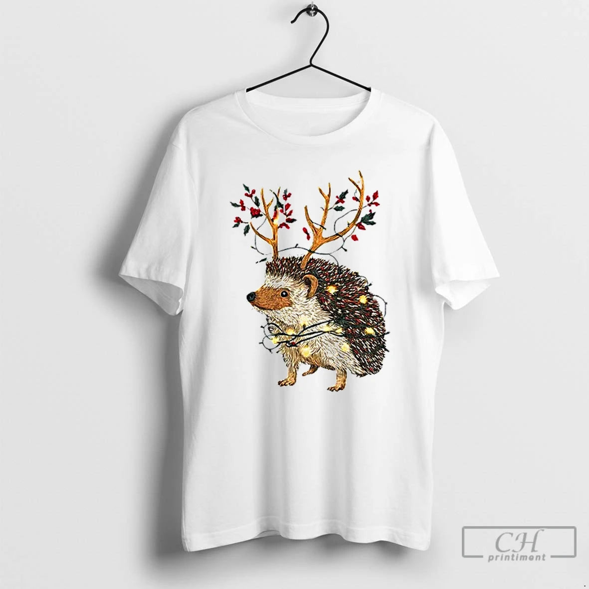 Premium Hedgehog Reindeer Light Merry Christmas T-Shirts, Hoodie, Sweatshirt | PopFlextees.com