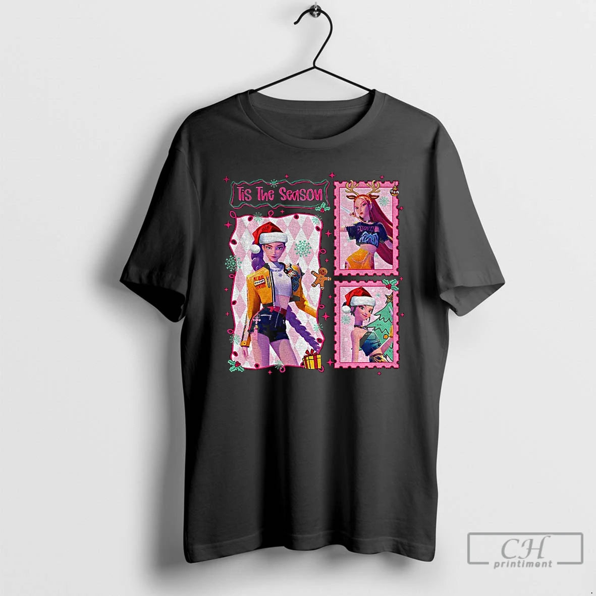 Premium Huntrix Kpop Demon Hunter Tis The Season Merry Xmas 2025 Graphic T Shirts Sweater Hoodie, Sweatshirt