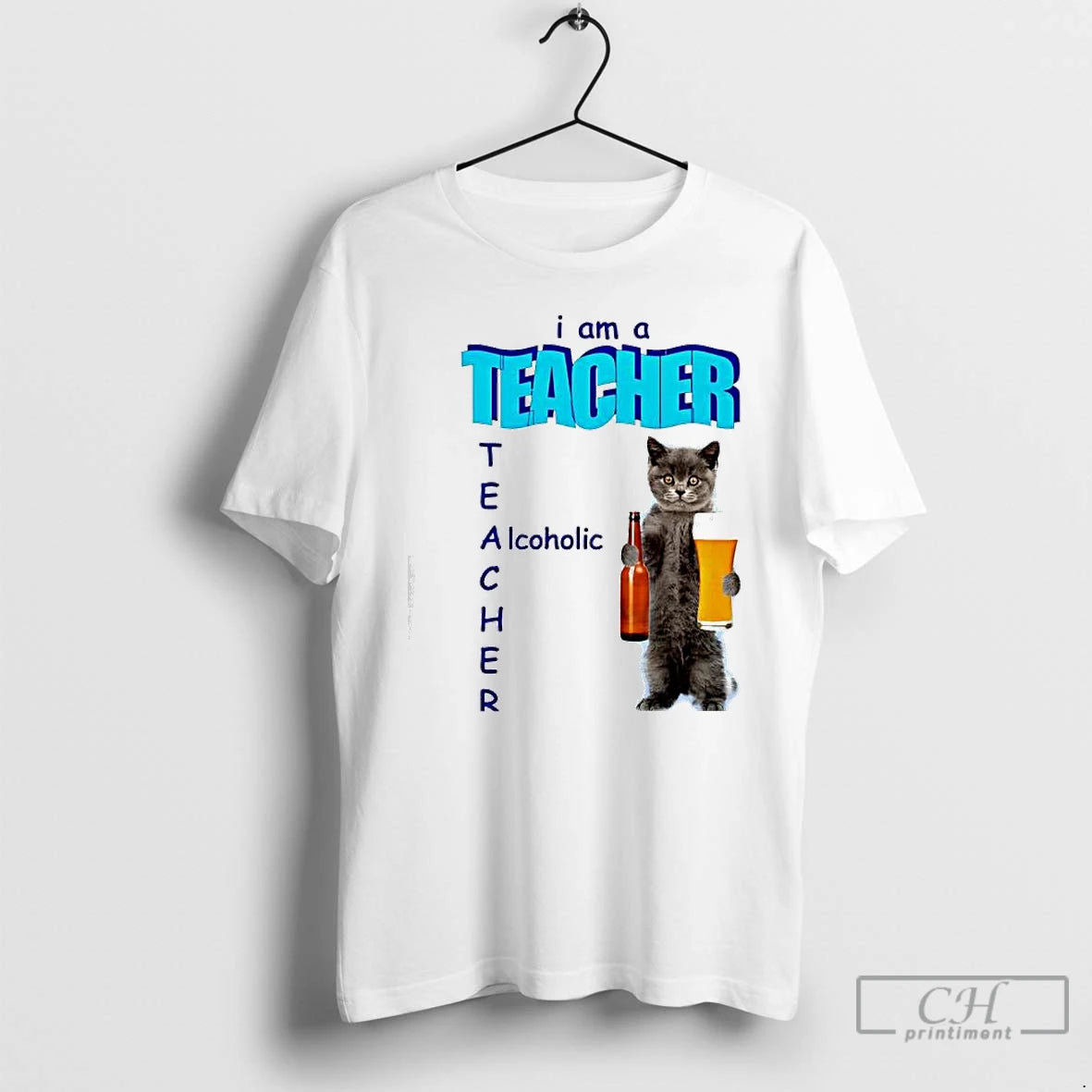 Premium I Am A Teacher Alcoholic Cat And Beer Graphic T-Shirts, Hoodie, Sweatshirt | PopFlextees.com